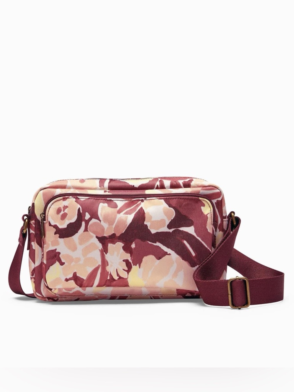 NEW Thirty-One All Zipped Up Crossbody Purse Bag Burgundy Floral Sunset Blooms